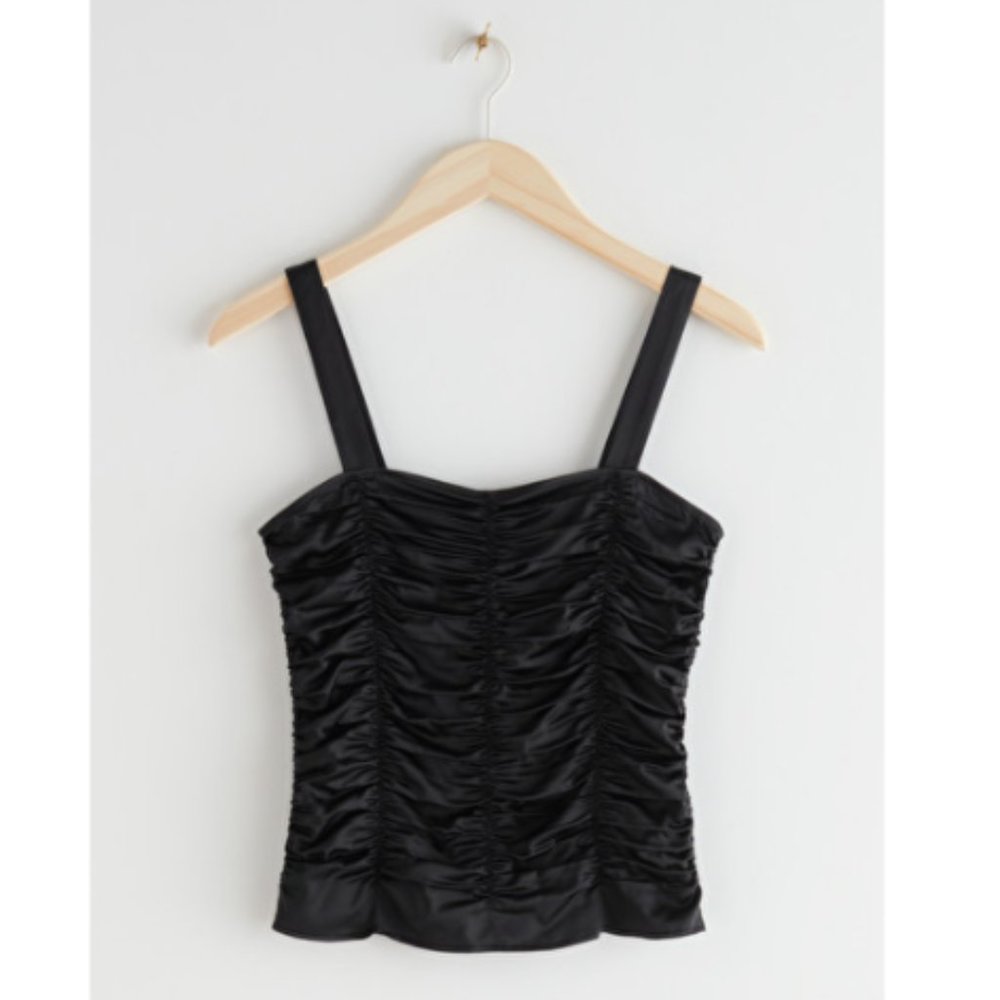 NWT - &OS Black Gathered Strap Top